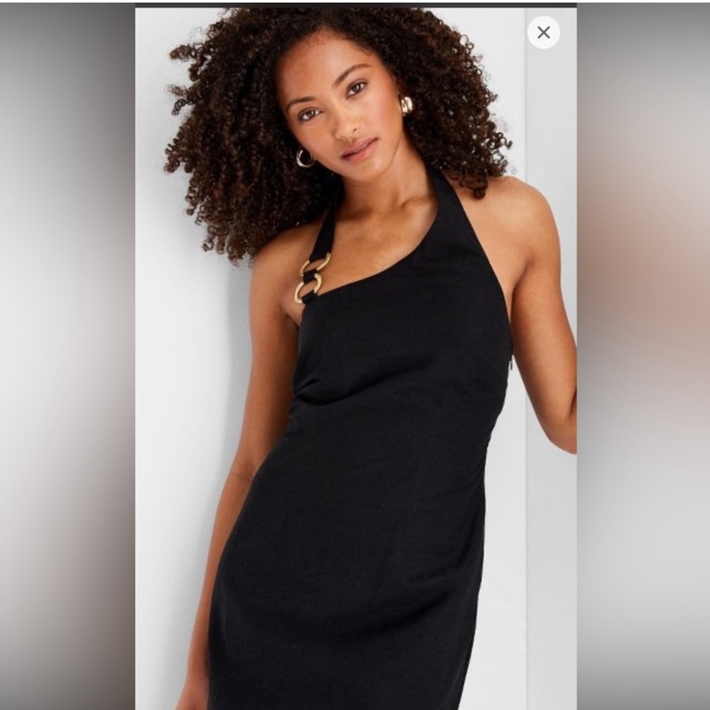 Jenee Naylor Black Mini dress Ring Detail  Halter neck size 6 future Collective
